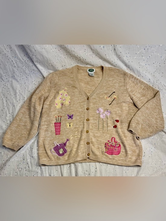 Tabi Sweaters - Vintage Tabi Gardener Theme Cotton Cardigan Grandmacore Cottagecore 1X